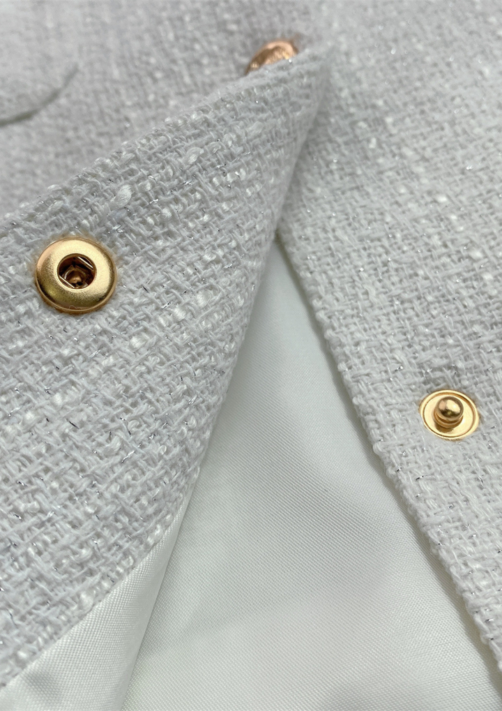 Luna White Tweed Short Sleeve Top