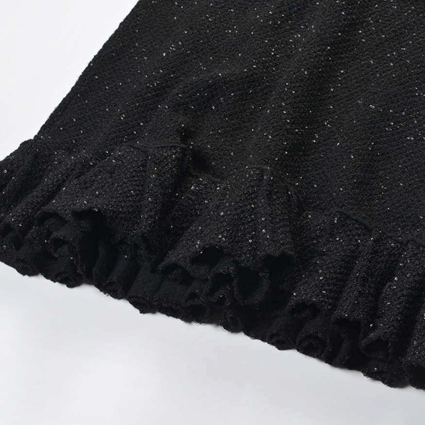 Marina Luxe Wool Knit Sequin Ruffle Mini Dress