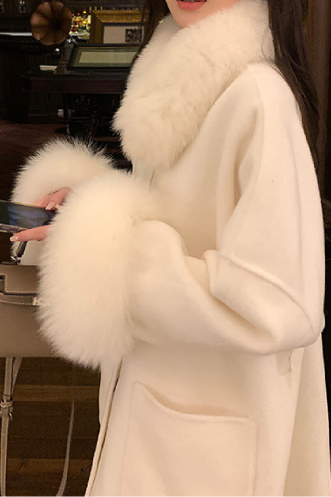 Luxe Double Faced Fox Fur Cuffs Wool Coat