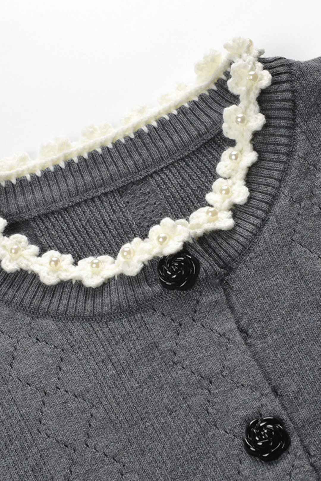 Grey Pleated Mini Skirt with Pearl Flower Waistline