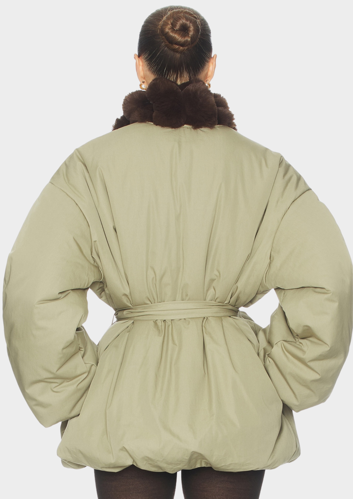Fur Trim Belted Puffer Jacket