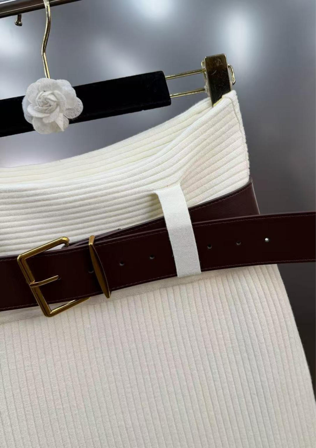 Alina Rib Knit belted Skirt Bodysuit Set