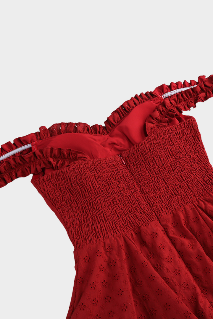 Crimson Romance Ruffle Off Shoulder  Corset Mini Dress