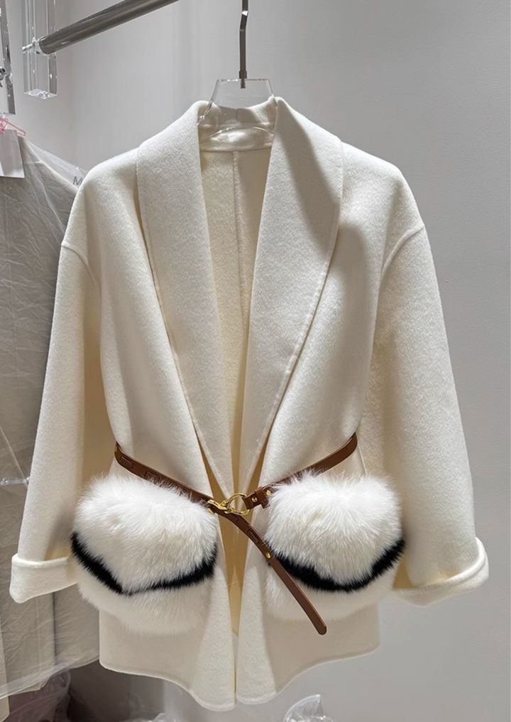 Soft Wool Textured Faux Fur Pocket Coat
