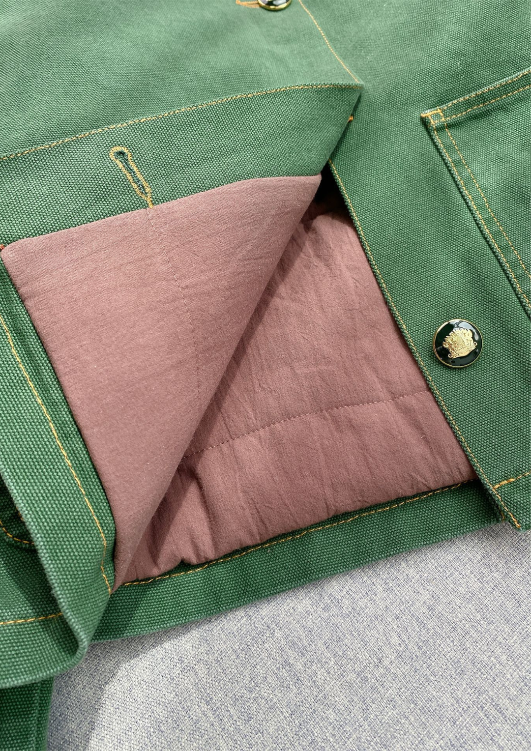 Leather Collar Casual Denim Green  Jacket