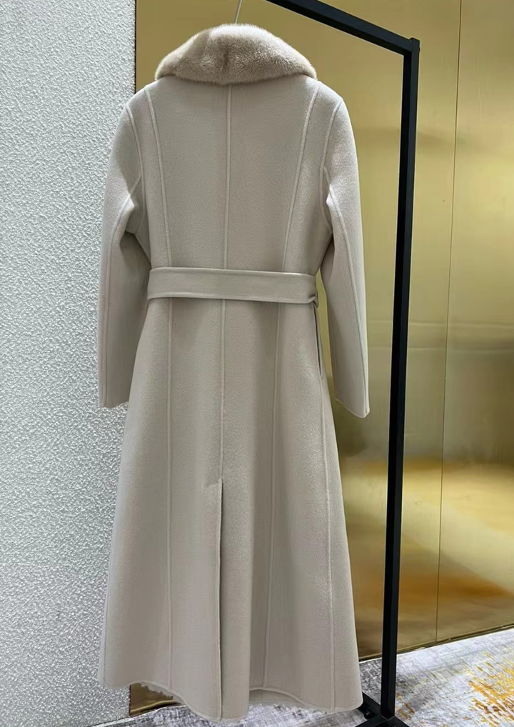 Alexandra Cashmere Fur Mink Belted Coat