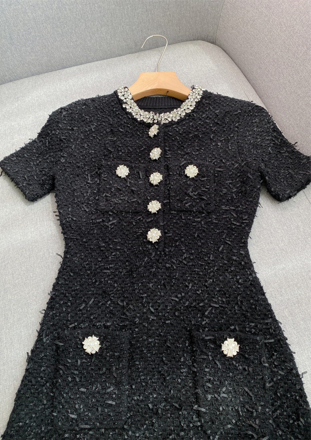 Crystal Bloom Short Sleeve Tweed Knit Mini Dress