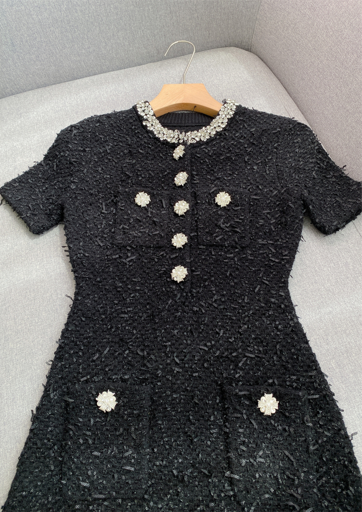 Crystal Bloom Short Sleeve Tweed Knit Mini Dress