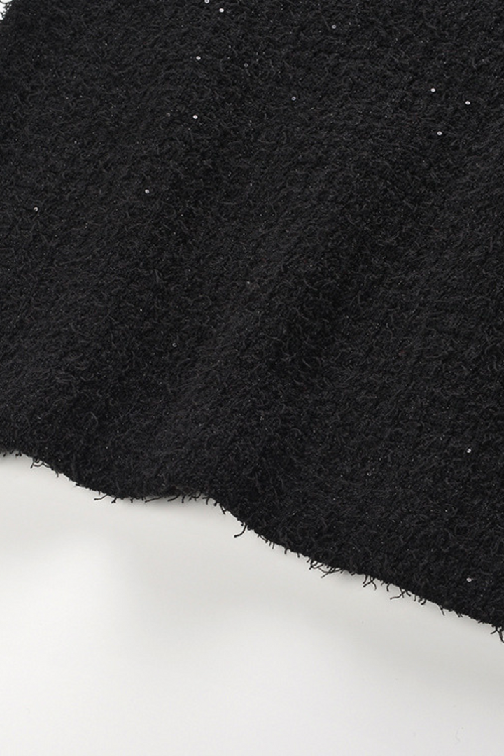 Classic Noir Ruffle Sequin Knit Maxi Dress