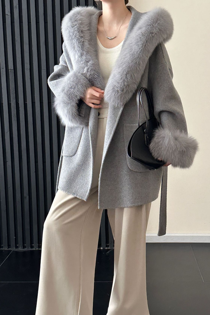Jane Luxe Hooded Wool Coat - Grey