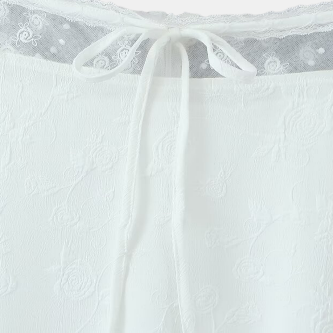 White Embroidered Lace Top & Midi Layered Skirt - Set