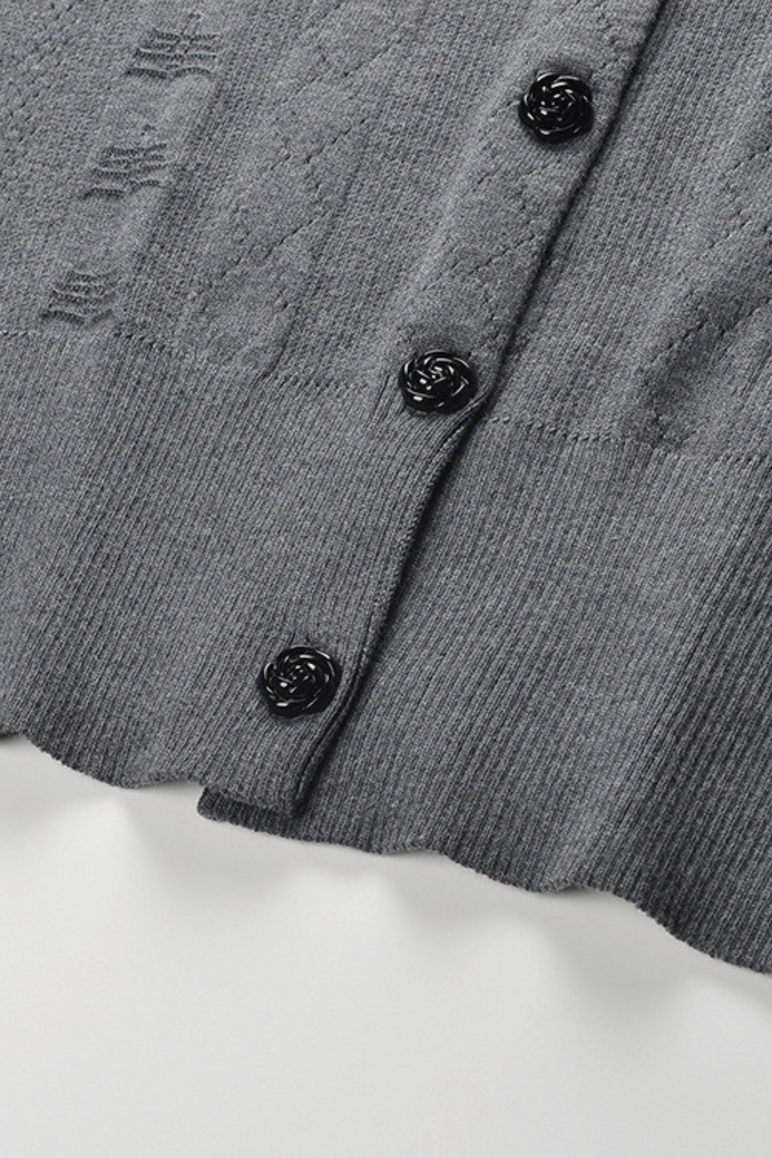 Grey Pleated Mini Skirt with Pearl Flower Waistline