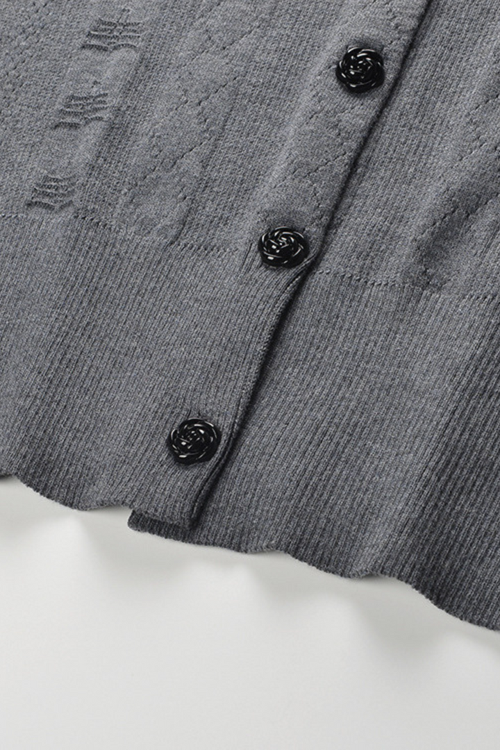 Grey Pleated Mini Skirt with Pearl Flower Waistline