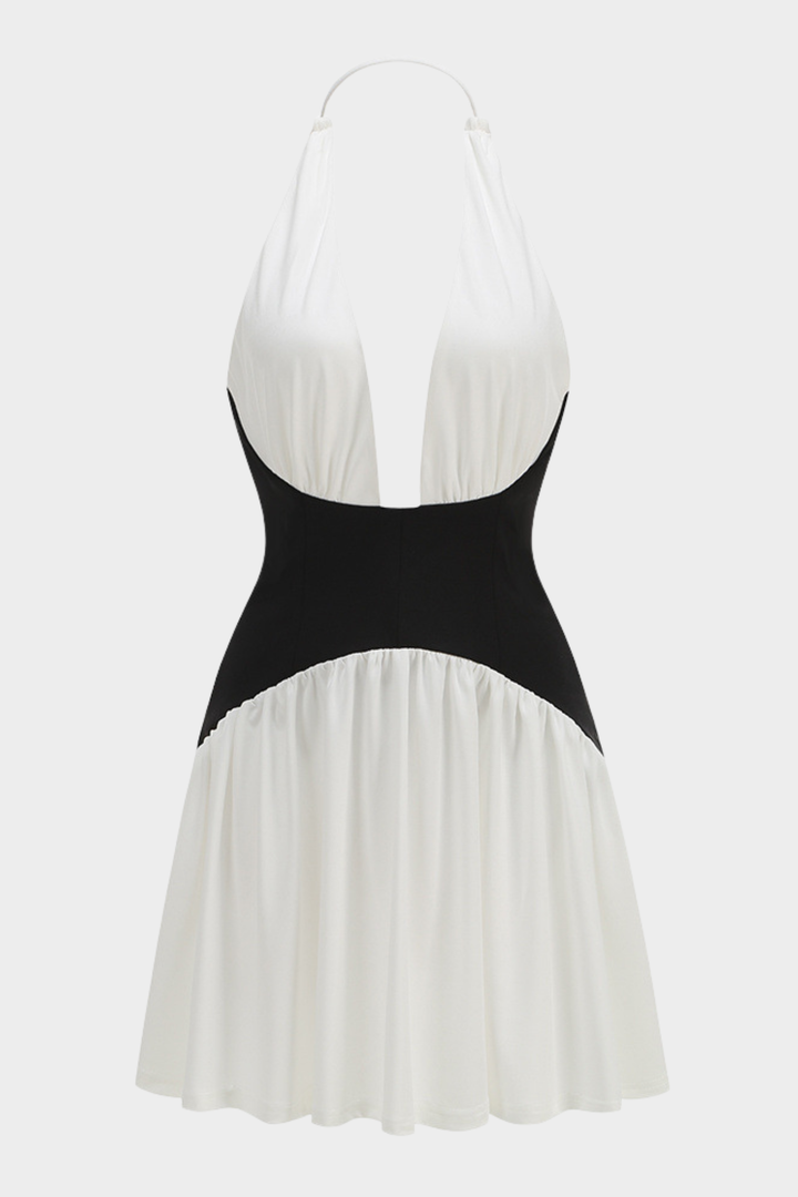 Marbella Halter Backless Contrast Mini Dress