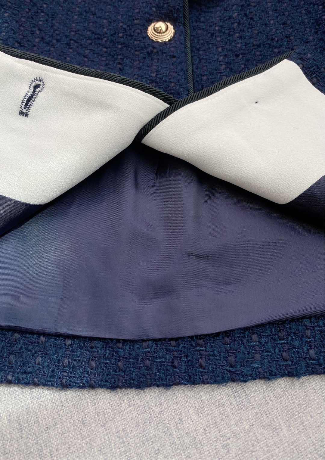 Navy Contrast Elegance Tweed Belted Set