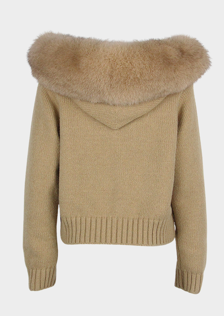 Large Fur Collar Hooded Zipper  Jacket Top