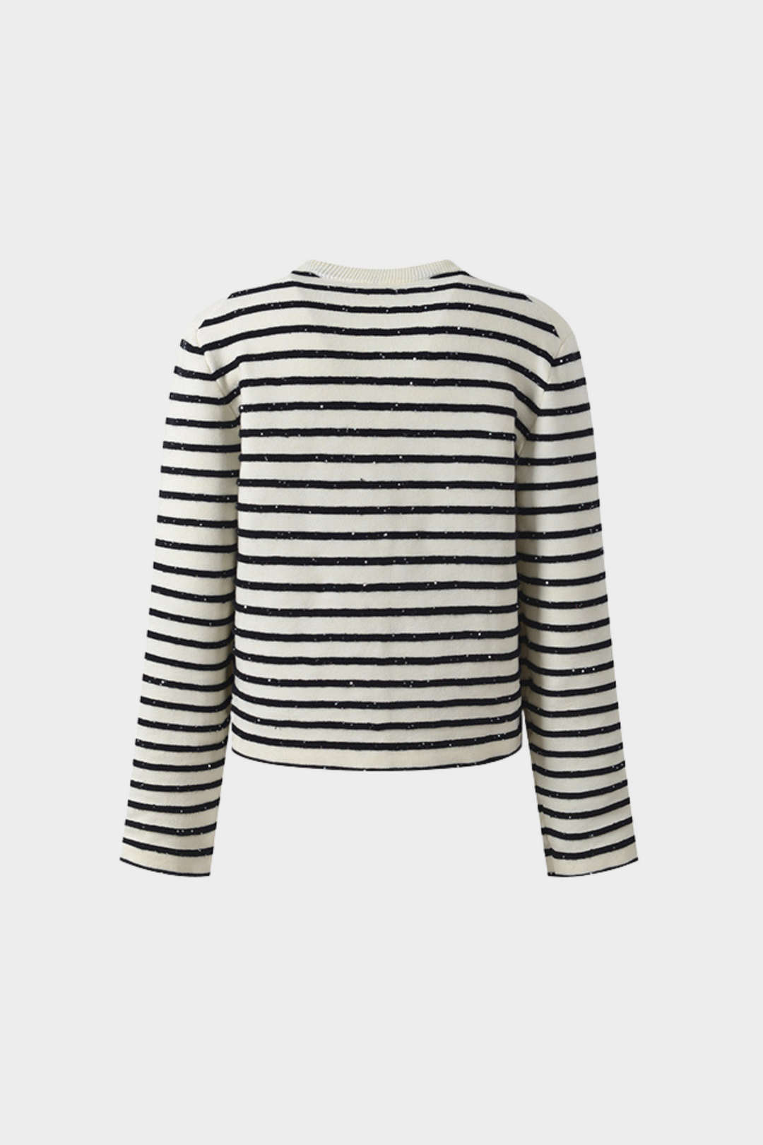 Sequin Contrast Striped Round Neck Viscose Cardigan