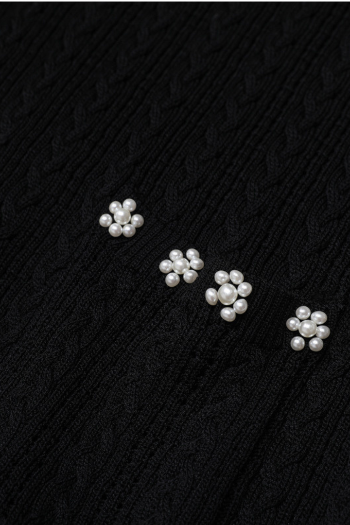 Rosette Pearl Knit  Flower Dress