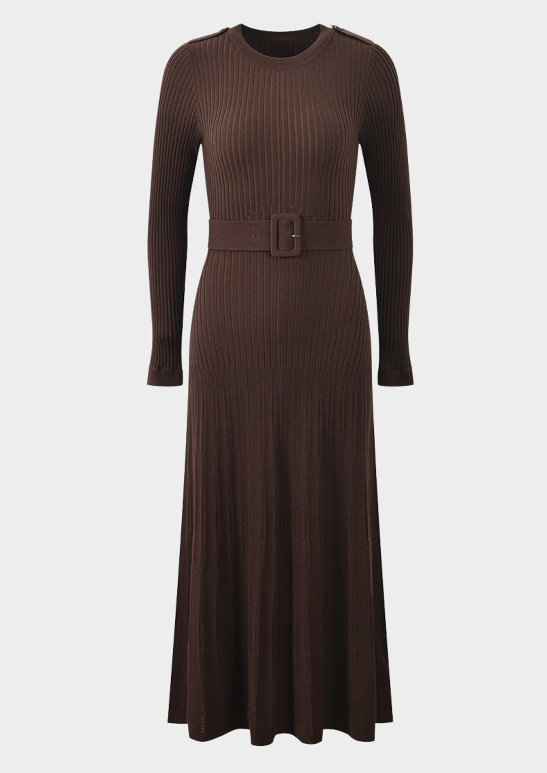 Classic Rib Belted Wool Knit Maxi Dress