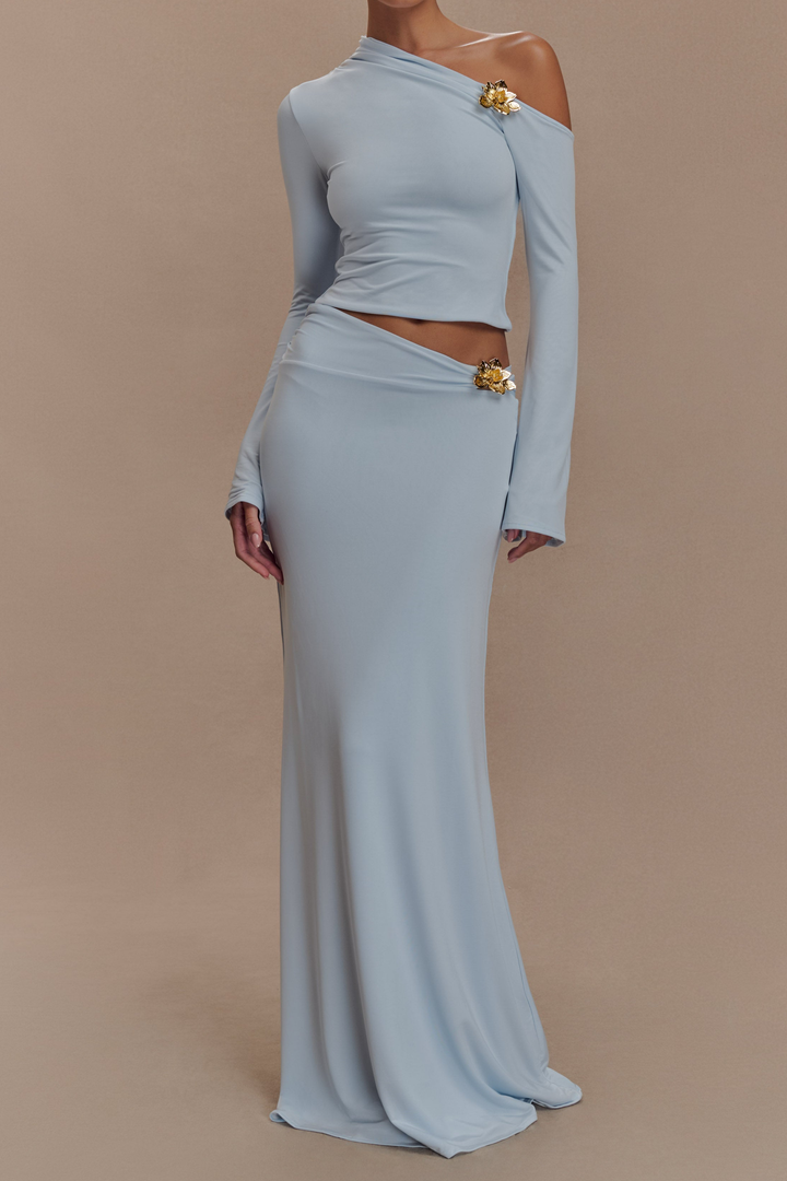 Aurelia Gold Bloom Oblique Drape Maxi Set