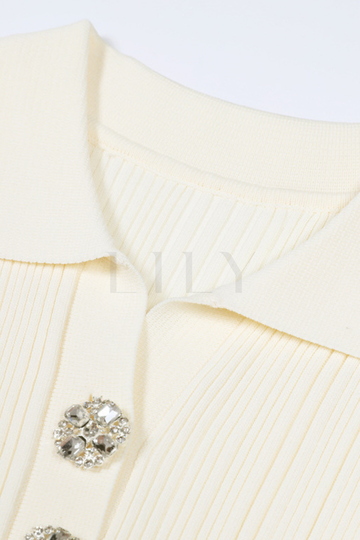 Chérie Knit Crystal Button Pleated Mini Dress