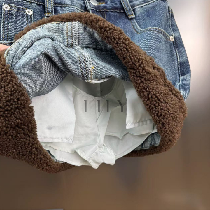 Sienna soft Inner Lamb Wool  Denim Set