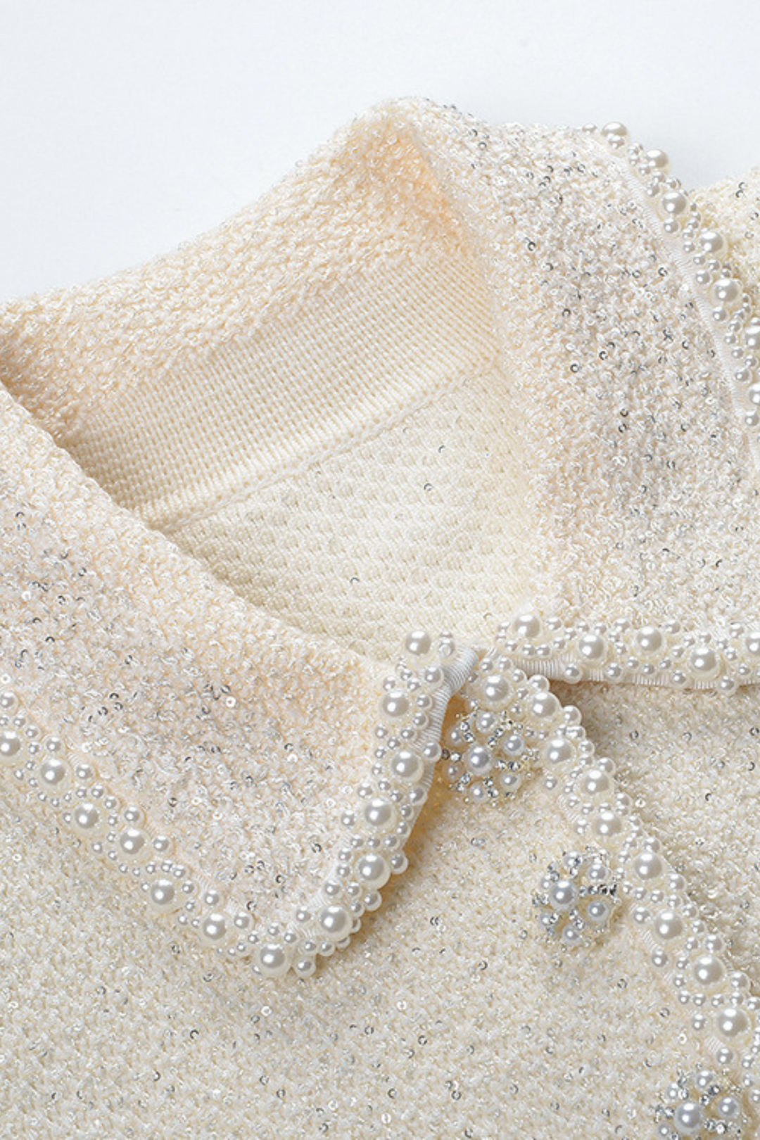 Pearl Luxe Trim Tweed Feather Detail Cropped Cardigan Jacket
