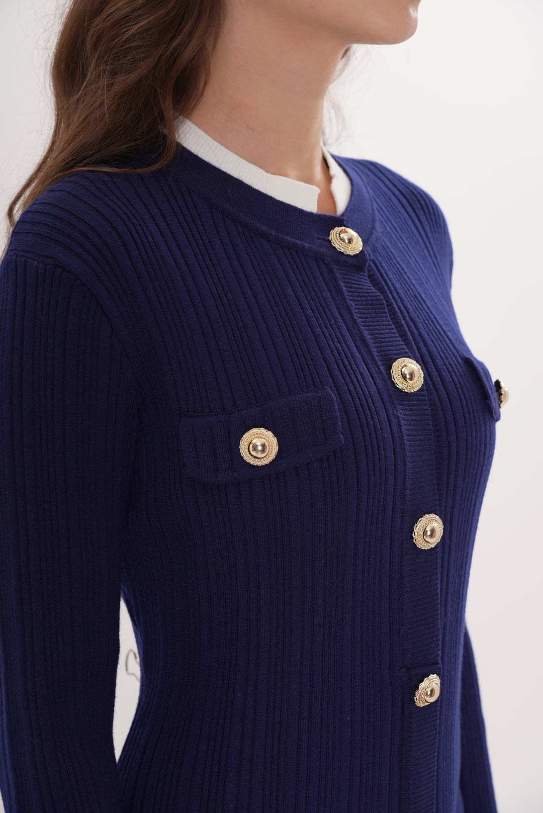 Majestic Knit Contrast Cuffs Sculpted Waist  Maxi Dress