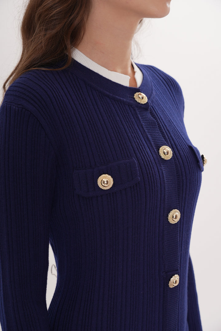 Majestic Knit Contrast Cuffs Sculpted Waist  Maxi Dress