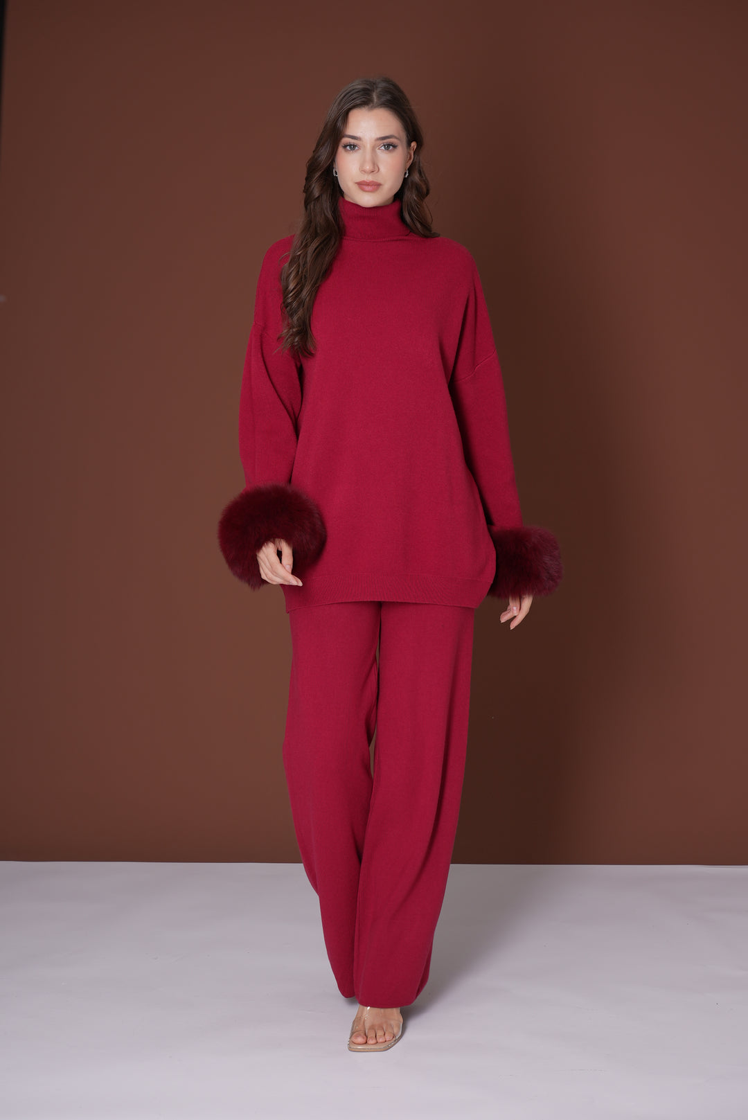 Ivy Real Fox Fur Turtleneck Knit Lounge Set