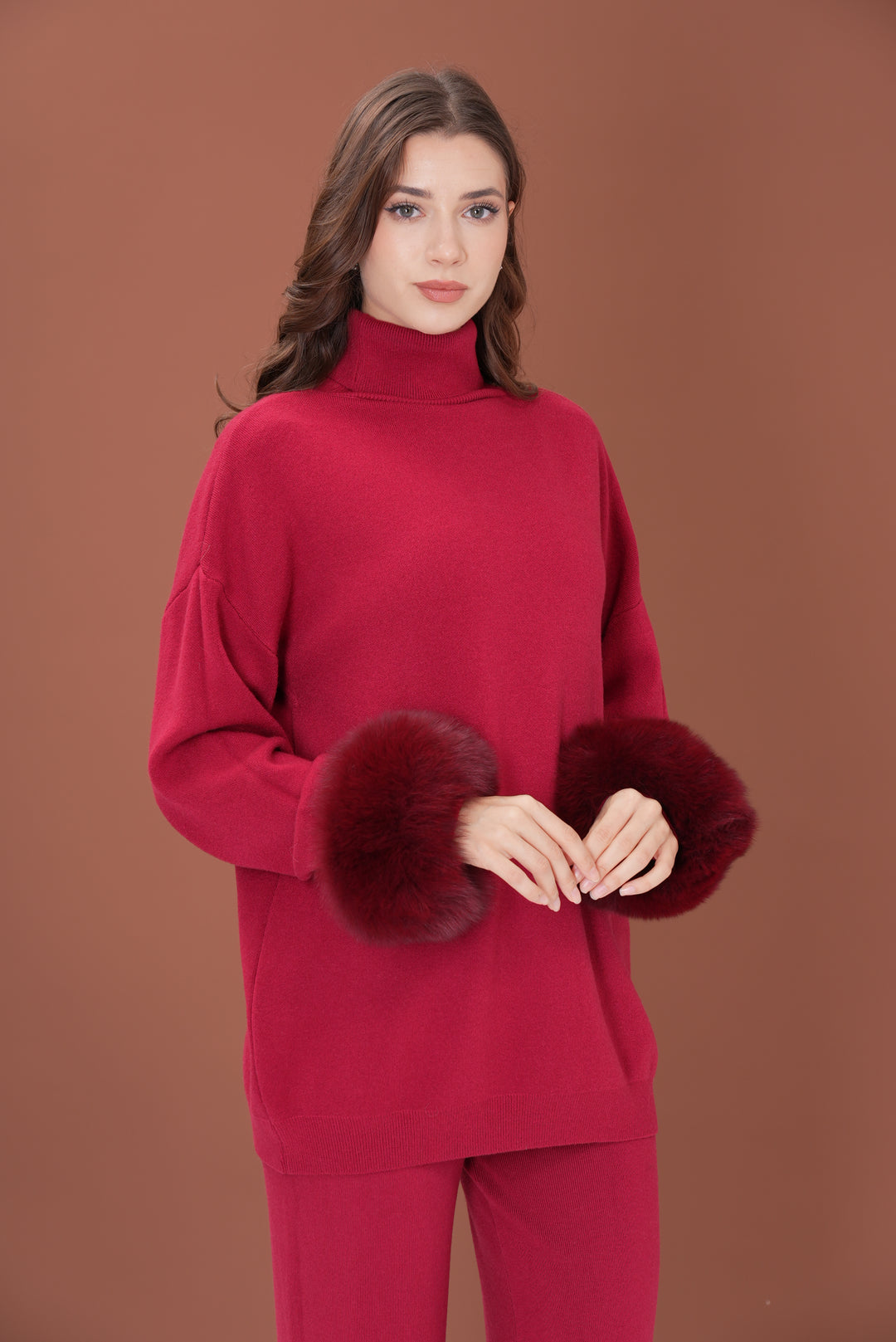 Ivy Real Fox Fur Turtleneck Knit Lounge Set