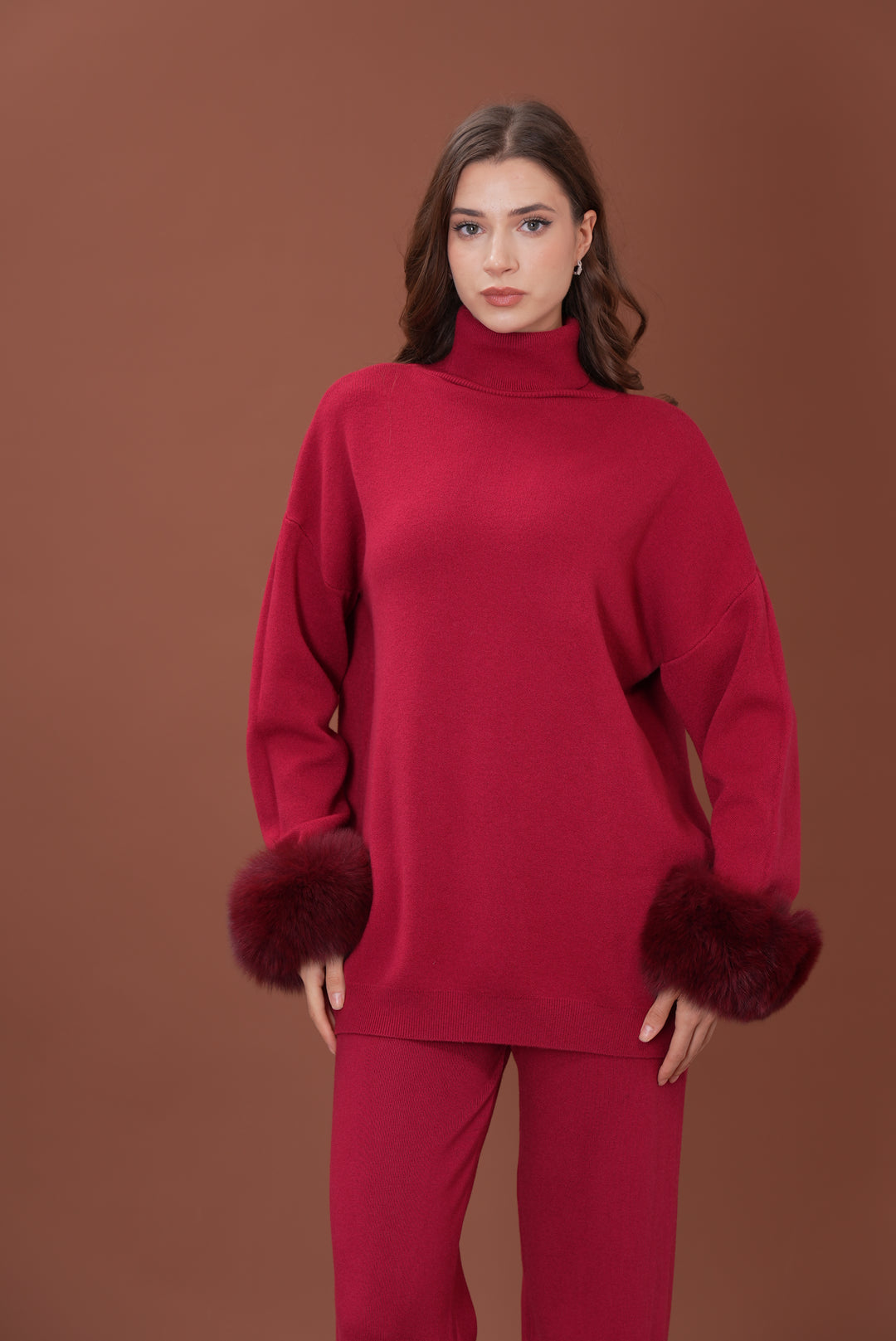 Ivy Real Fox Fur Turtleneck Knit Lounge Set
