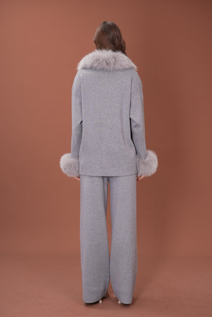 Velora Real Fox Fur Knit Lounge Set - Fur Cuff Edition
