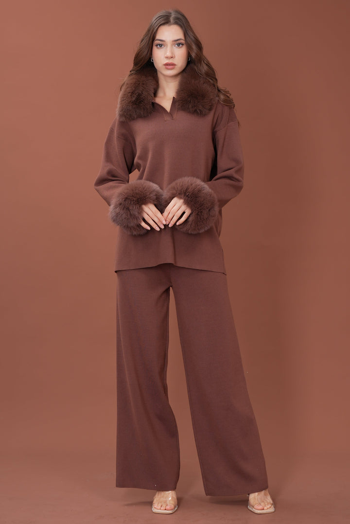 Velora Real Fox Fur Knit Lounge Set - Fur Cuff Edition