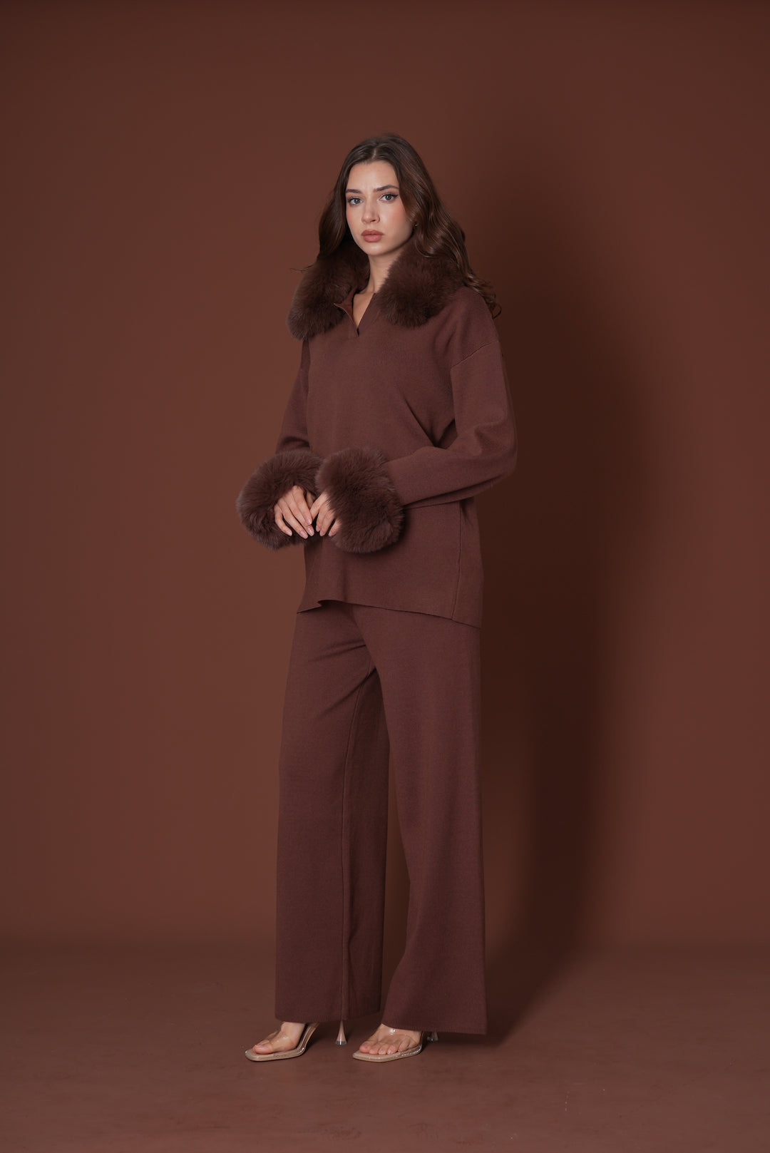 Velora Real Fox Fur Knit Lounge Set - Fur Cuff Edition