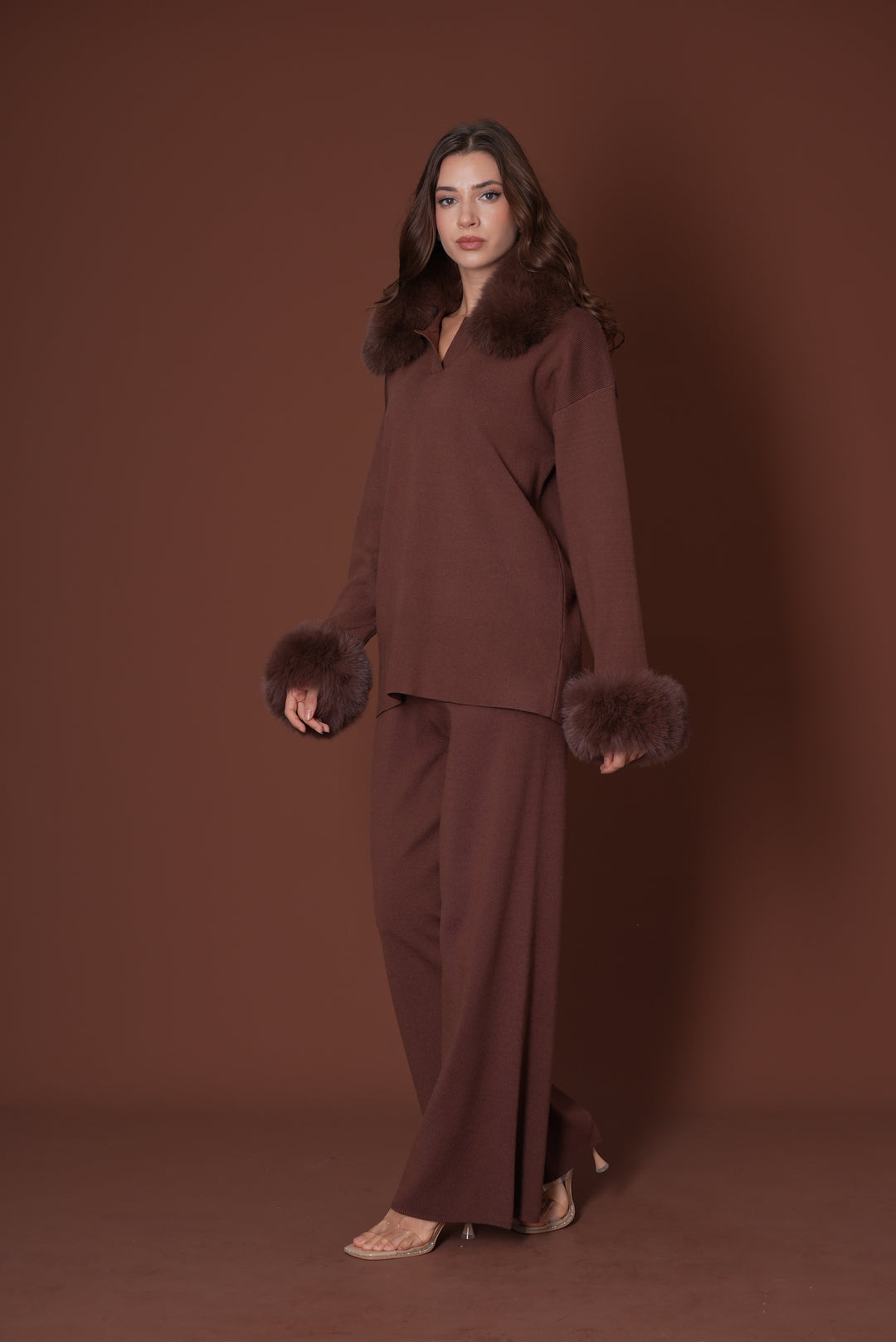 Velora Real Fox Fur Knit Lounge Set - Fur Cuff Edition