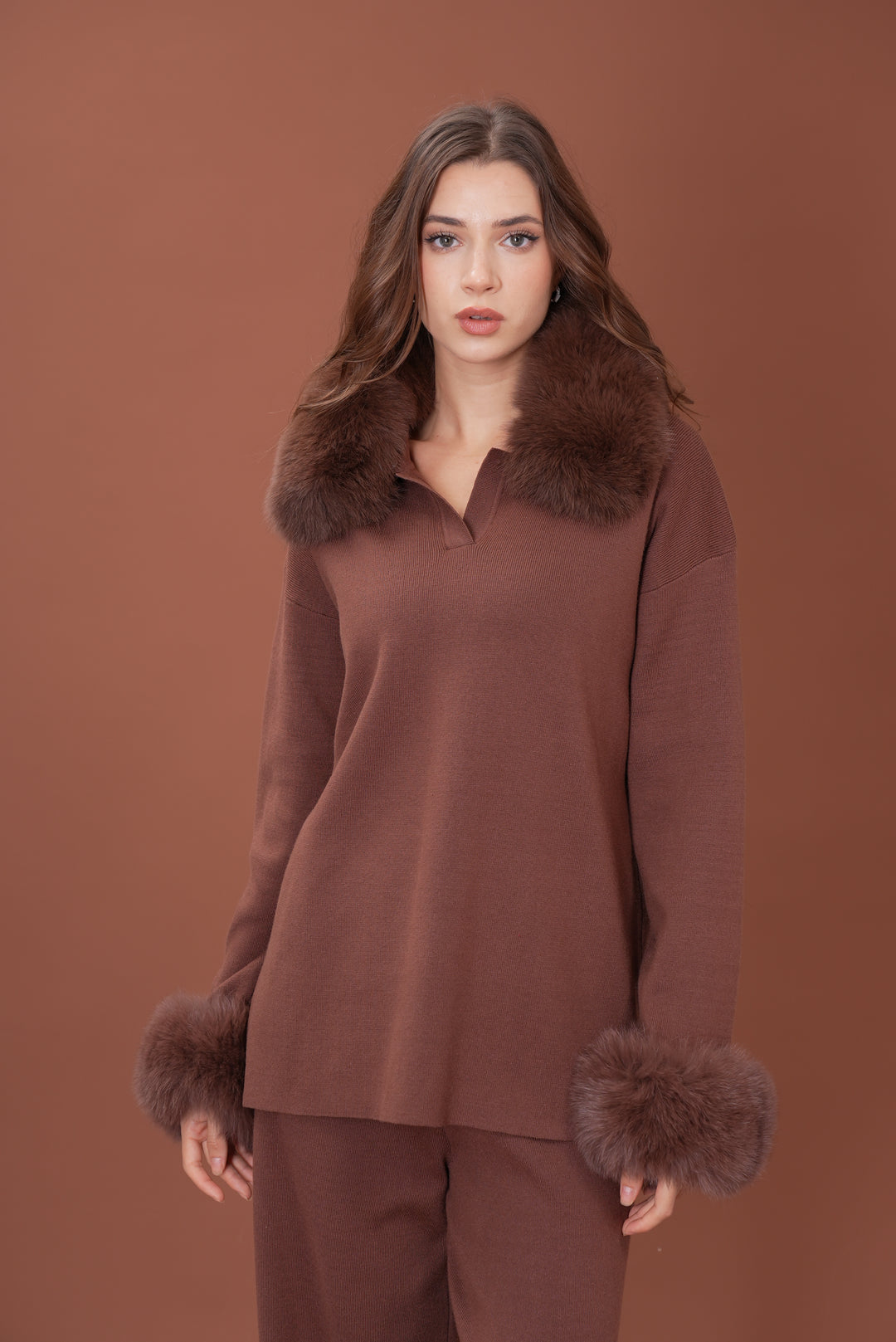 Velora Real Fox Fur Knit Lounge Set - Fur Cuff Edition