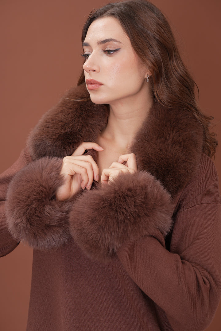 Velora Real Fox Fur Knit Lounge Set - Fur Cuff Edition