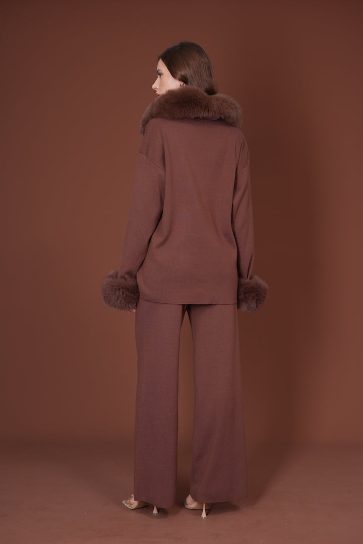 Velora Real Fox Fur Knit Lounge Set - Fur Cuff Edition