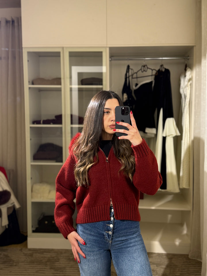 Fox Fur Collar Soft Wool Hooded jacket Top