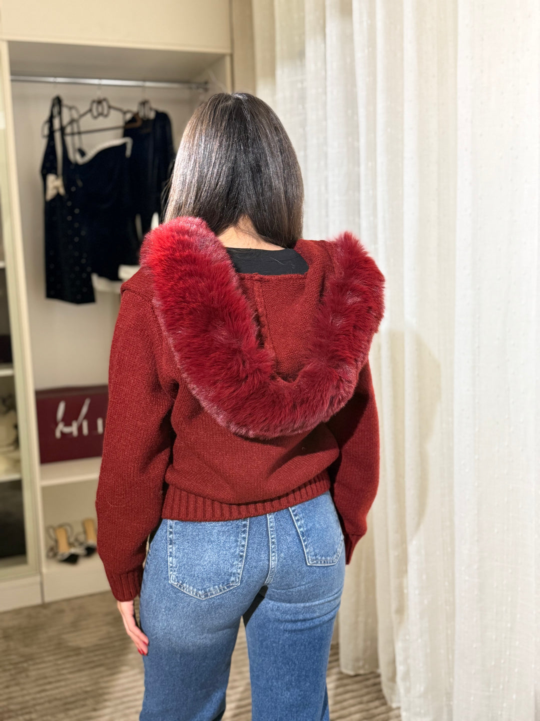 Fox Fur Collar Soft Wool Hooded jacket Top