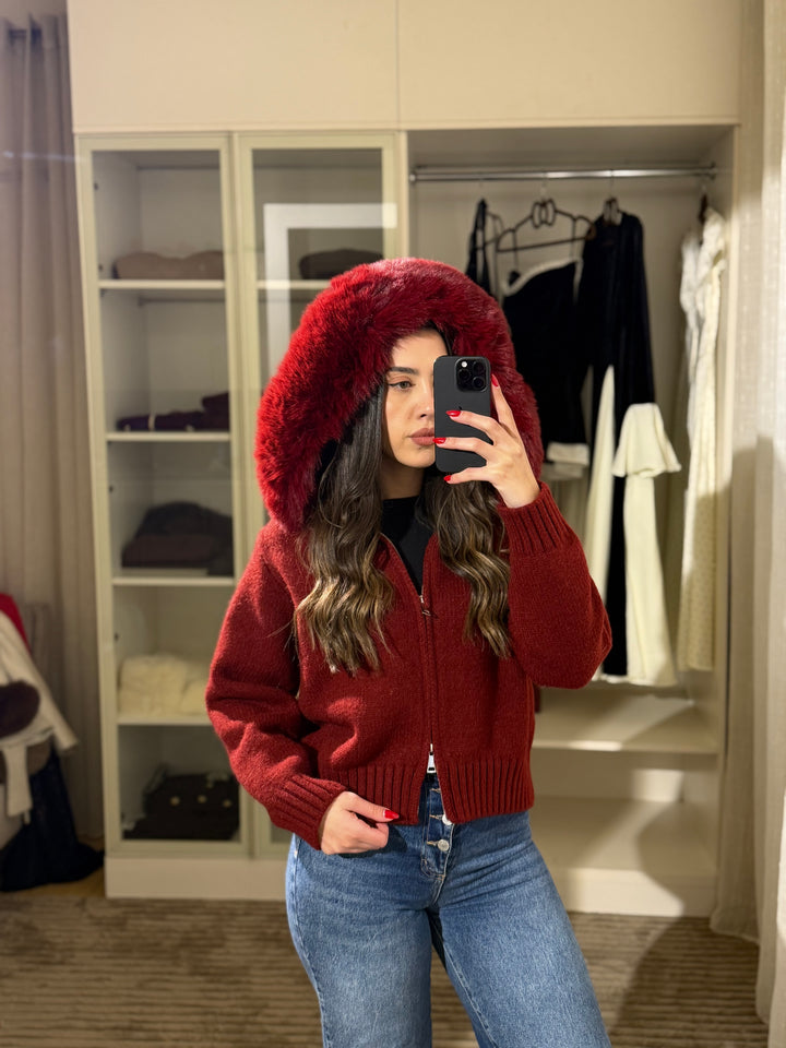 Fox Fur Collar Soft Wool Hooded jacket Top