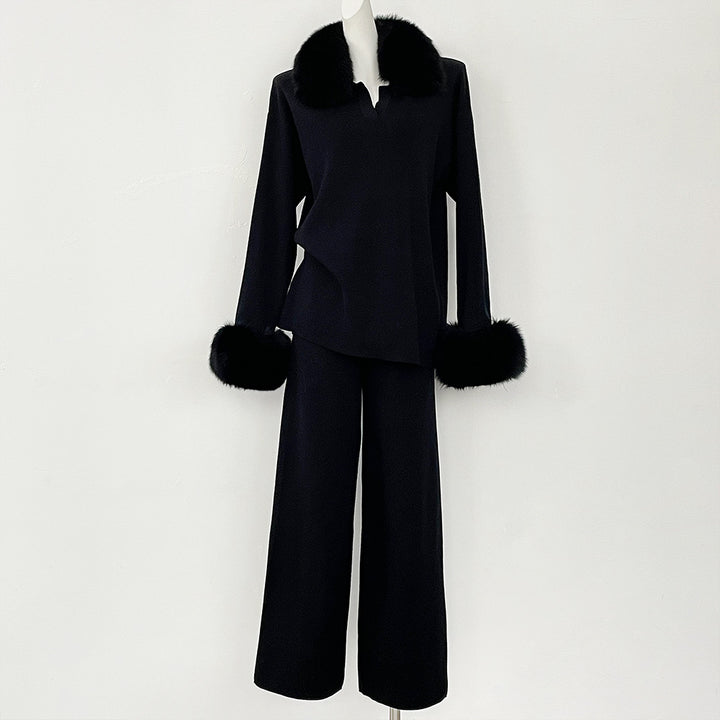 Velora Real Fox Fur Knit Lounge Set - Fur Cuff Edition