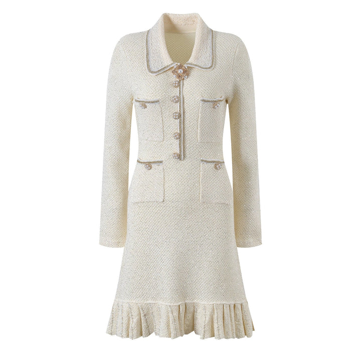 Marina Luxe Wool Knit Sequin Ruffle Mini Dress