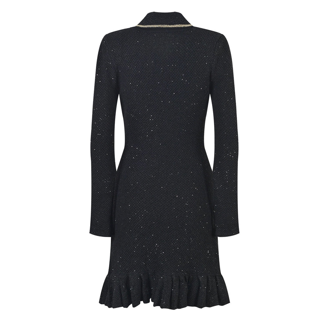 Marina Luxe Wool Knit Sequin Ruffle Mini Dress