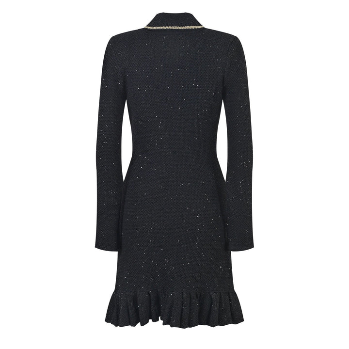 Marina Luxe Wool Knit Sequin Ruffle Mini Dress
