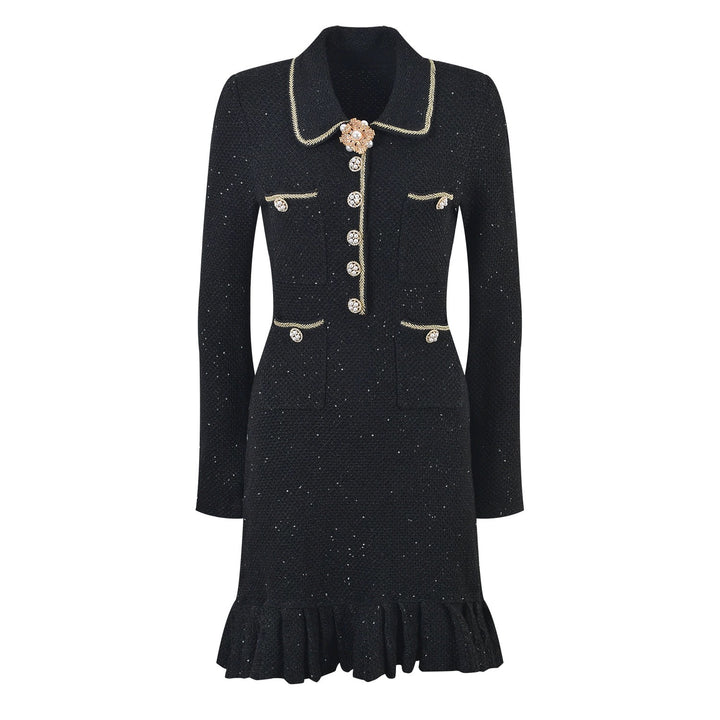 Marina Luxe Wool Knit Sequin Ruffle Mini Dress