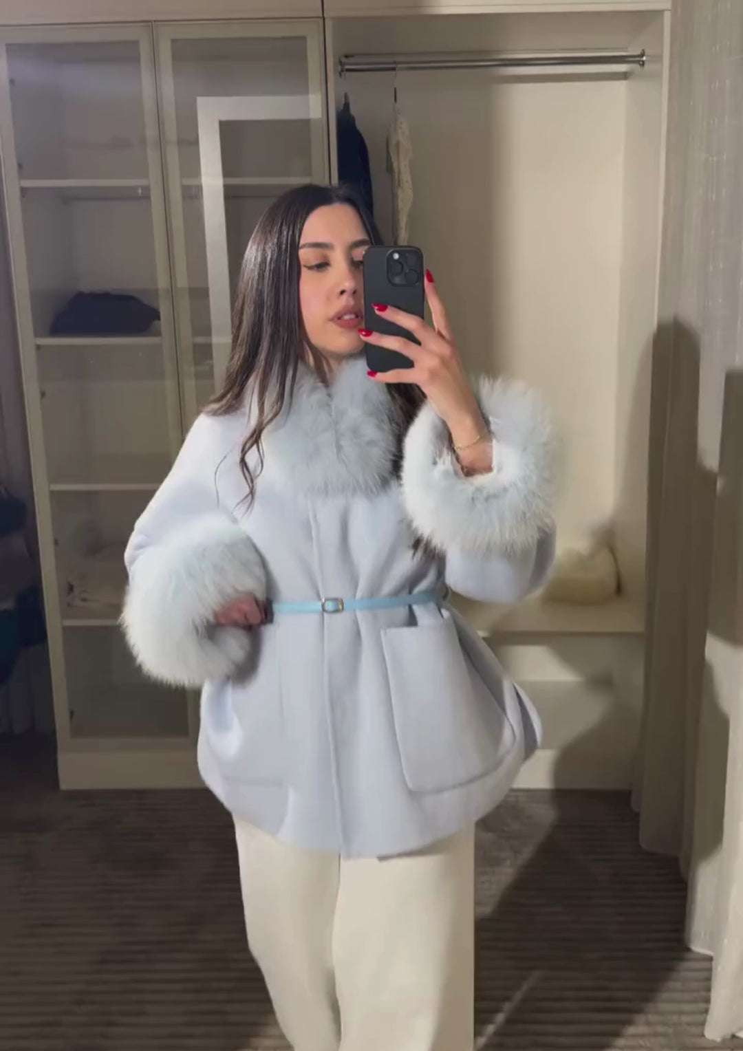 Luxe Double Faced Fox Fur Cuffs Wool Coat